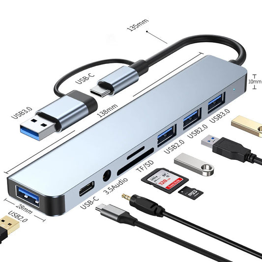 8-in-2 USB-C Docking Station – Multiport Type-C Hub with Audio, SD & Fast Data Transfer