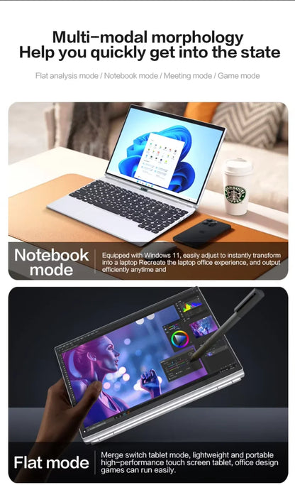 2025 Face ID Laptop 14 Inch 360-degree rotation IPS touch screen 16GB RAM Intel 12th N95 Windows 11 Pro