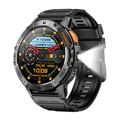 AMOLED Smartwatch for Men – Bluetooth, Fitness, Waterproof, Flashlight