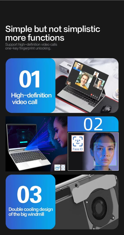 2025 Face ID Laptop 14 Inch 360-degree rotation IPS touch screen 16GB RAM Intel 12th N95 Windows 11 Pro