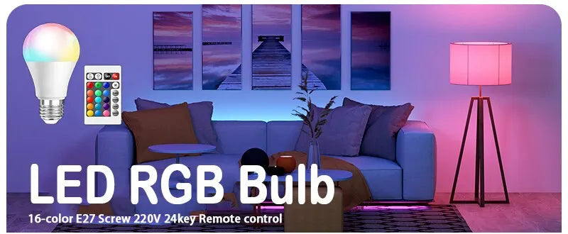 16-Color RGB LED Smart Bulb E27 – Dimmable, Remote Controlled