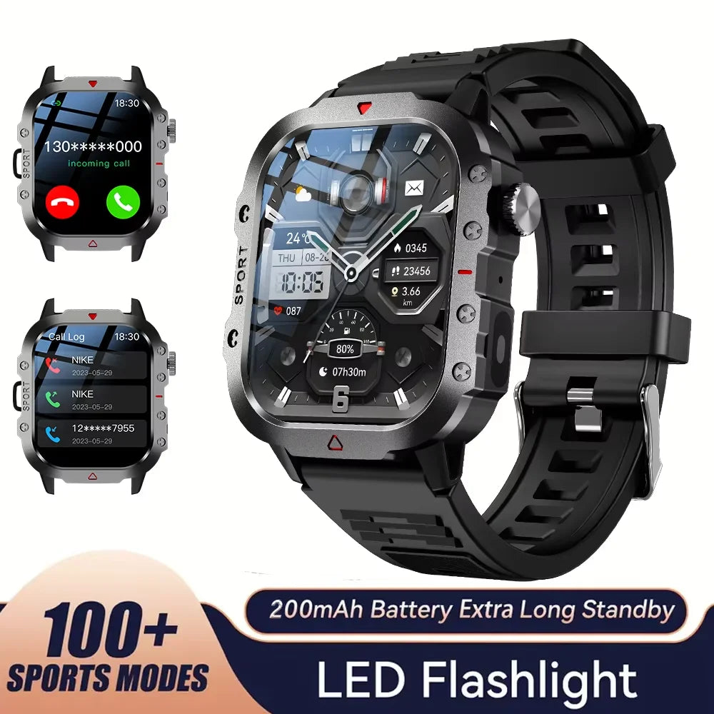 2025 Rugged Military Smart Watch HD Touch Screen Voice Bluetooth Call Smartwatch